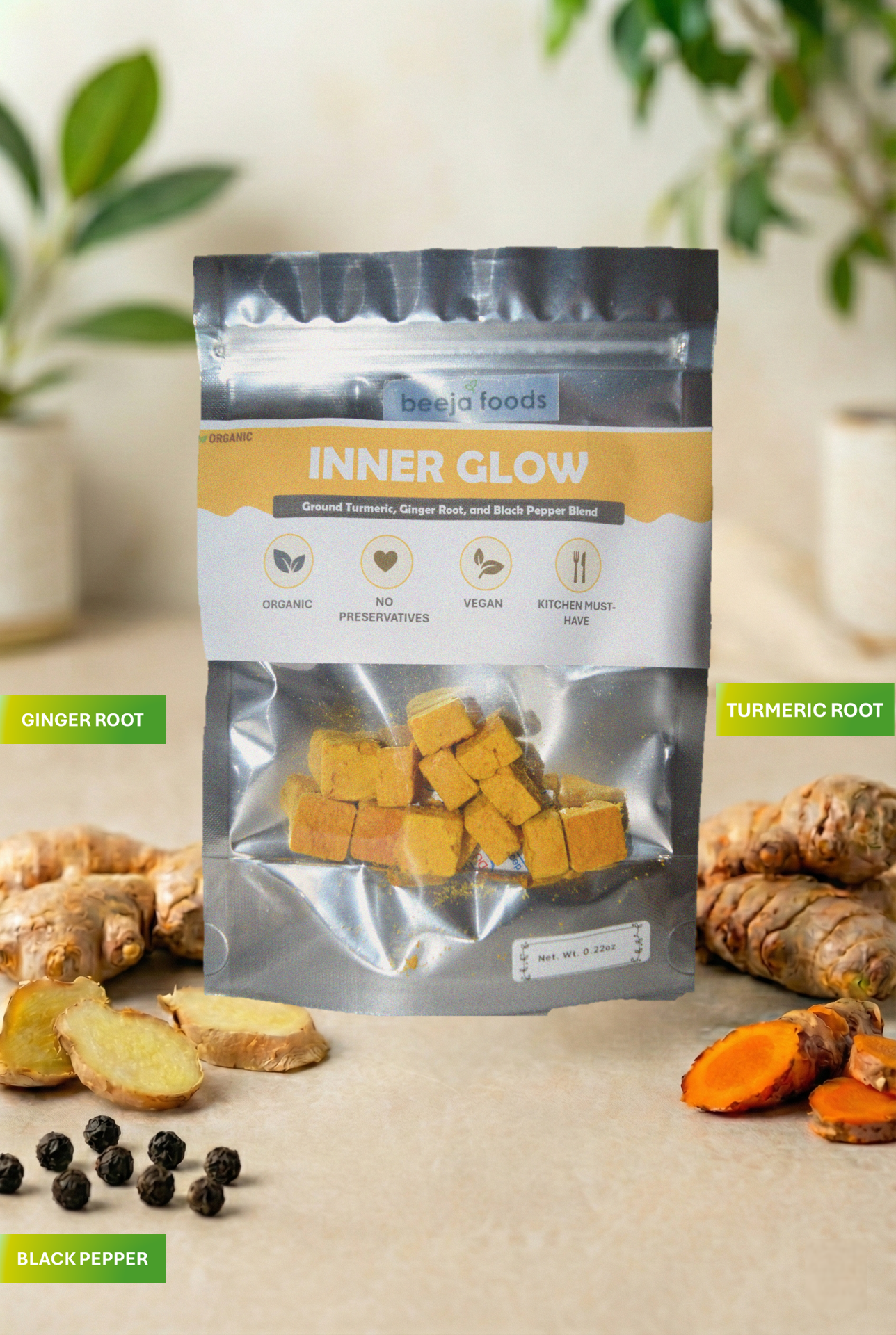 Immunity Booster with raw turmeric, raw ginger.